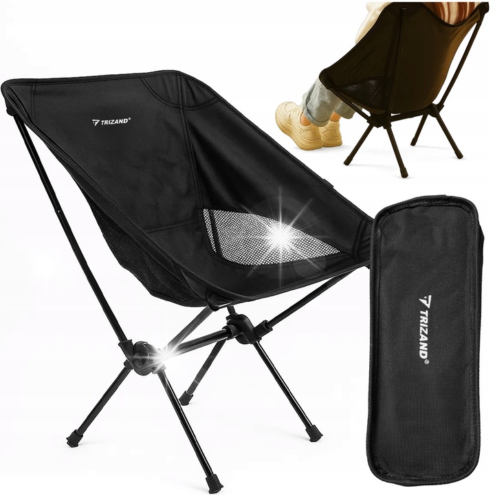 Scaun turistic pliabil TRIZAND, 120 kg, compact, negru, 1,449 kg, cu husa de transport