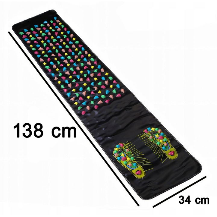 Covor de acupresura Retoo, set complet, negru, 138x34cm, cu pietricele mixte