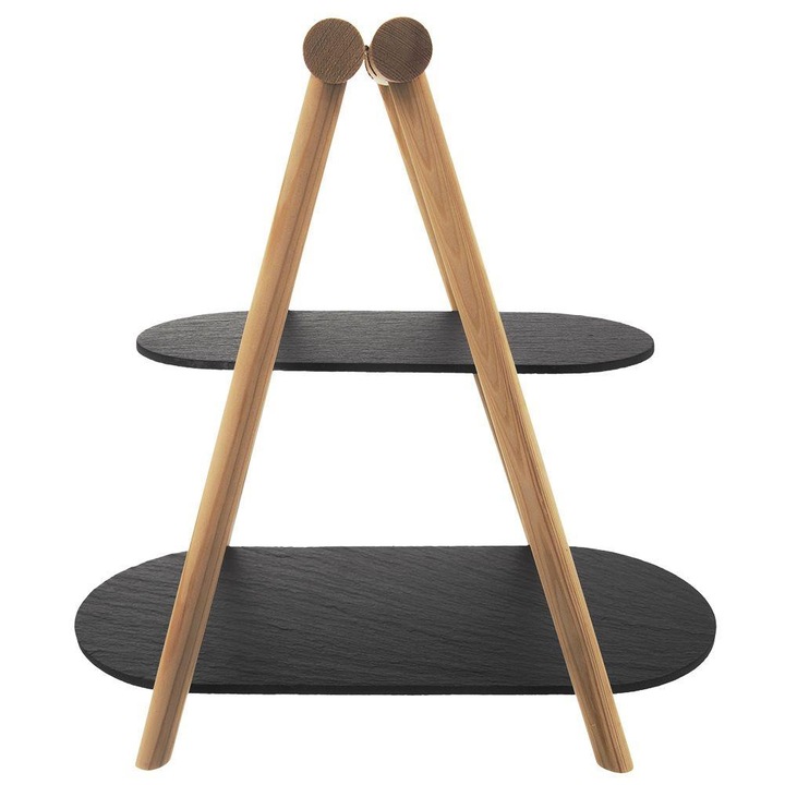 Platou servire din piatra, Orion, 2 nivele, 41x24x38,5cm, gri