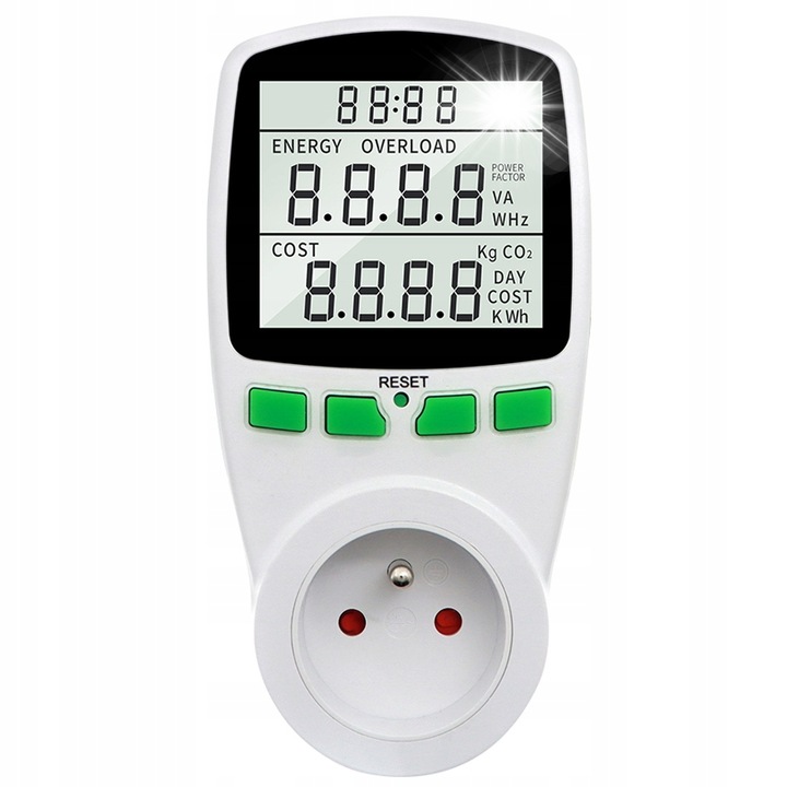 Priza cu contor energie Retoo, masurare energie, 0-9999 kWh, 16A, 220-240VAC, set cu instructiuni