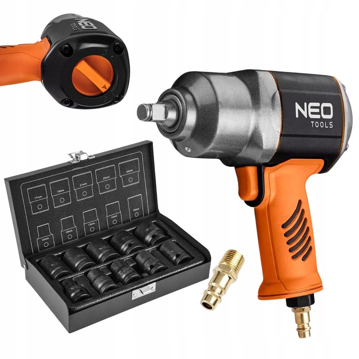 Cheie pneumatica cu impact 1/2" NEO 1300 Nm + set 10 nasadki 10-24 mm