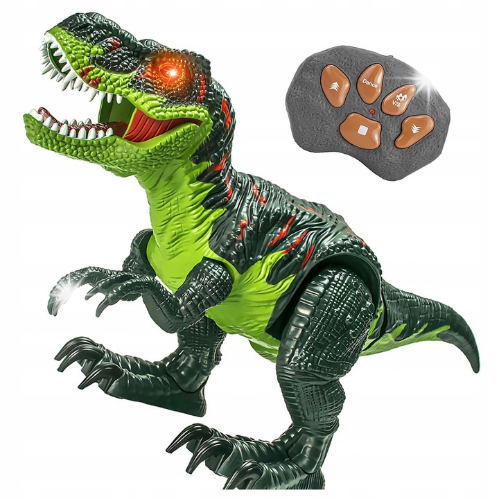 Interaktív T-Rex dinoszaurusz, távirányítós, hang- és fényeffektusok, zöld, 39x19x16cm