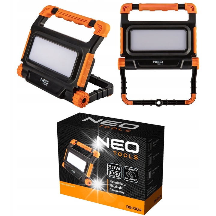 Halogén munkalámpa 3000lm, NEO TOOLS, 30W, power bank funkció, 210x180x55mm