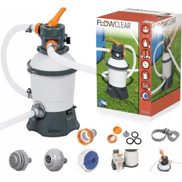 Pompa Filtranta pentru Piscina Bestway 3028L/h, 85W, 2x 32mm Hoses, Set