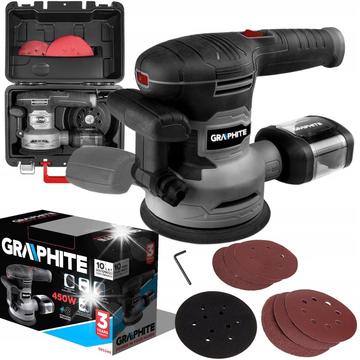 Slefuitor mimosrodon, 450W, 125/150mm, set cu accesorii, Graphite