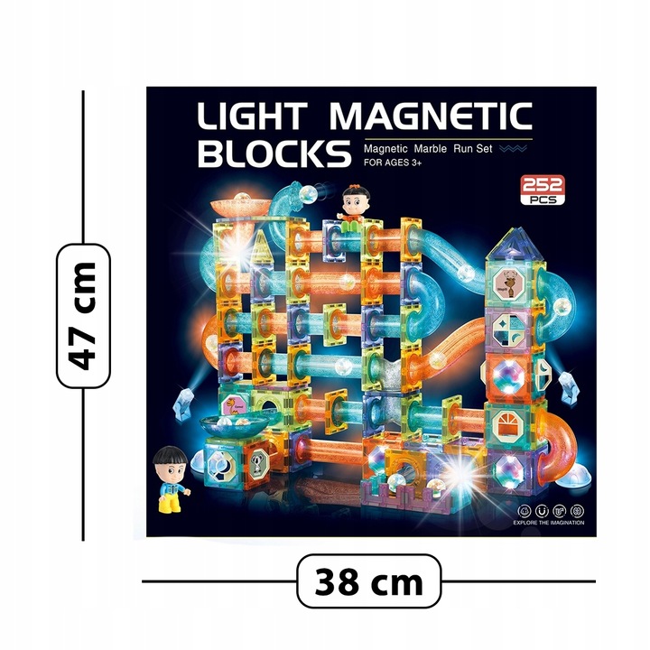 Set de constructie Klocki magnetice 3D Stator, 252 elemente, cu lumini, multicolor