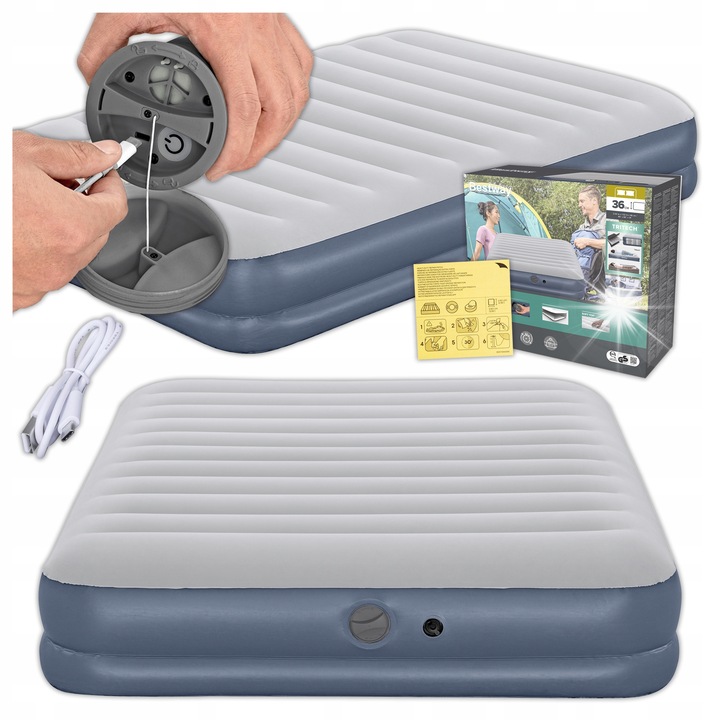 Двоен надуваем матрак за къмпинг Bestway 6716T, 203x152x36см, вградена помпа, материал TriTech, цвят: многоцветен