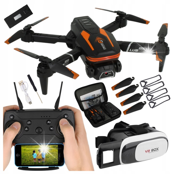 Dron cu camera Wi-Fi, Stator, pliabil, 2 camere, 3D VR, 13,5x7,5x5,5cm, set complet