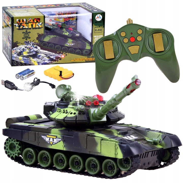 Tanc RC Jokomisiada, 2,4GHz, camuflaj, 34x12x11cm, set complet cu pilot