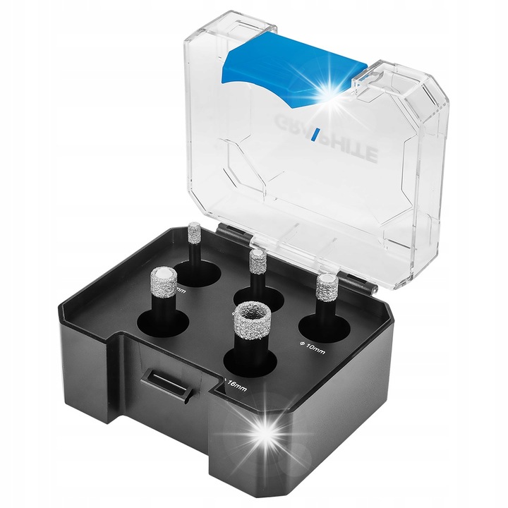 Készlet 5 karot, grafit, 6x8x10x12x16 mm, M14, 13000 ford./perc, fekete