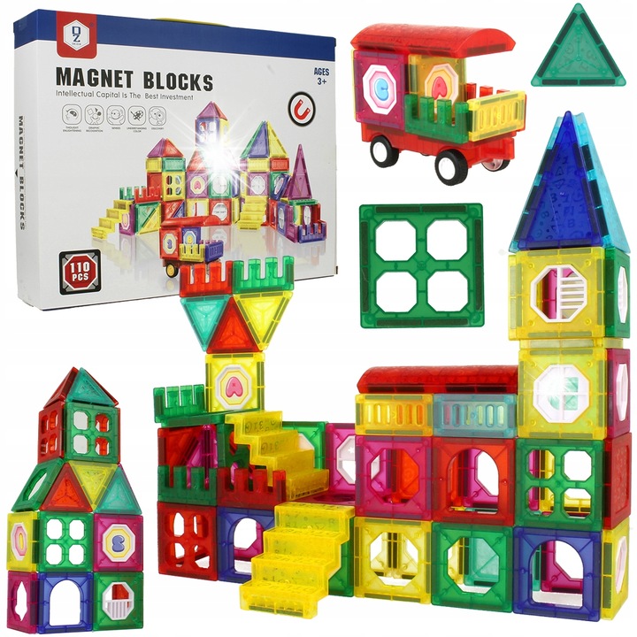 Set de constructie Klocki Magnetyczne 110 elemente, Stator, 3D, multicolor, pentru copii 3+ ani