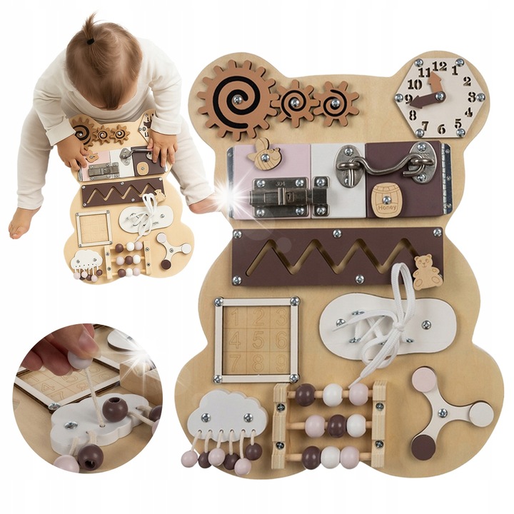 Tablica educationala 10 in 1 din lemn, Stator, crem