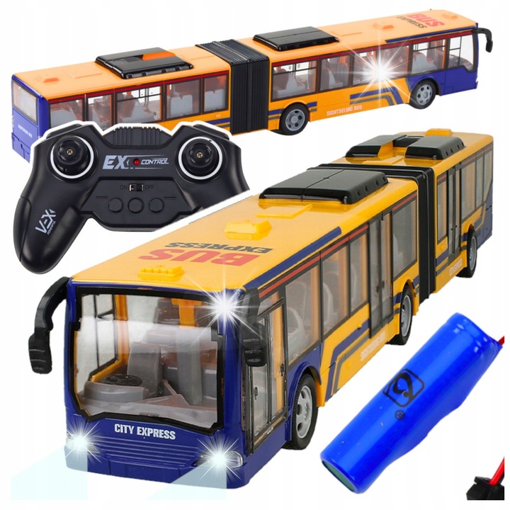 Autobuz urban cu telecomanda Stator, model articulat, 45cm, lumini LED, set complet