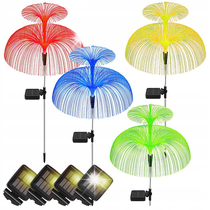 Set 4 lampi solare meduza RGB, 80 cm, multicolor, cu senzor de amurg