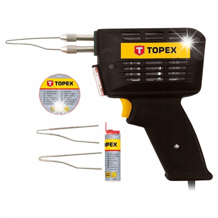 Pistol de lipit Topex 150W, set cu pasta de lipit si cositor, valiza inclusa