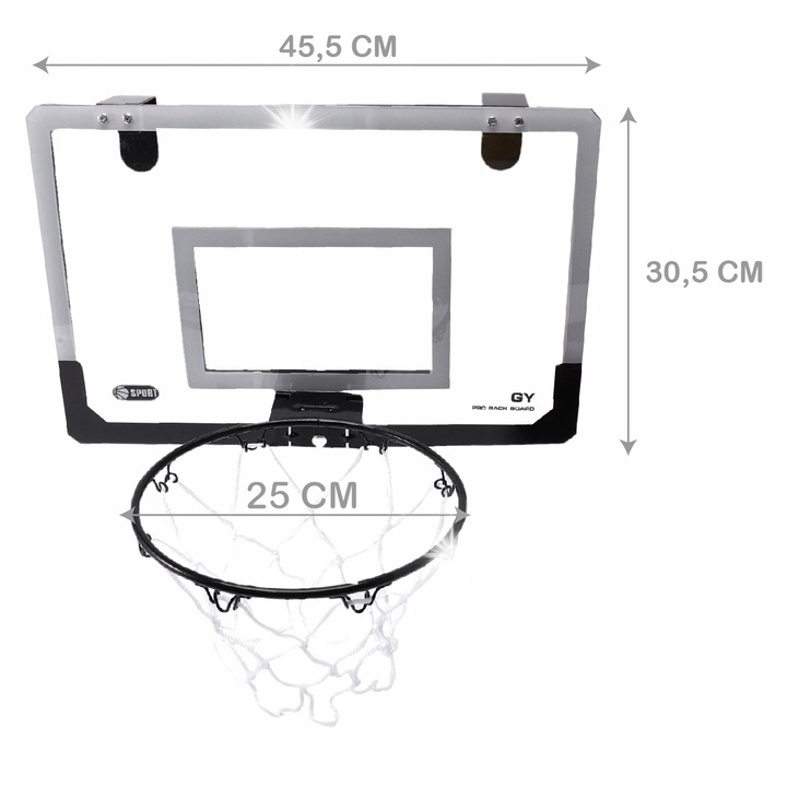 Kosárlabda palánk karikával és labdával, mobil szett, 45,5x30,5cm, ajtóra, Stator