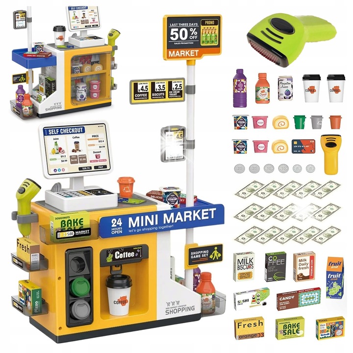 Szupermarket játékszett, Stator, kávéautomata gyerekeknek, kiegészítők