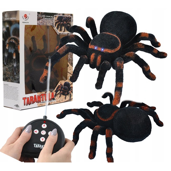 Паяк Тарантула R/C с LED очи, статор, размери 23x25x7,5см, черен цвят, с дистанционно управление