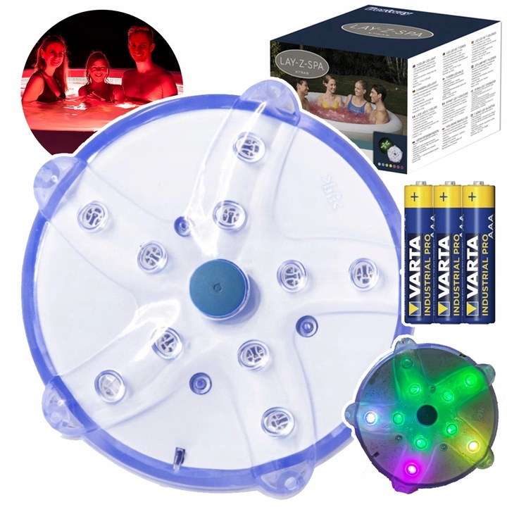 LED lámpa jakuzzihoz, Bestway B-60303/AAA, 7 szín, 3 db AAA elemmel működik, víz alá szerelhető