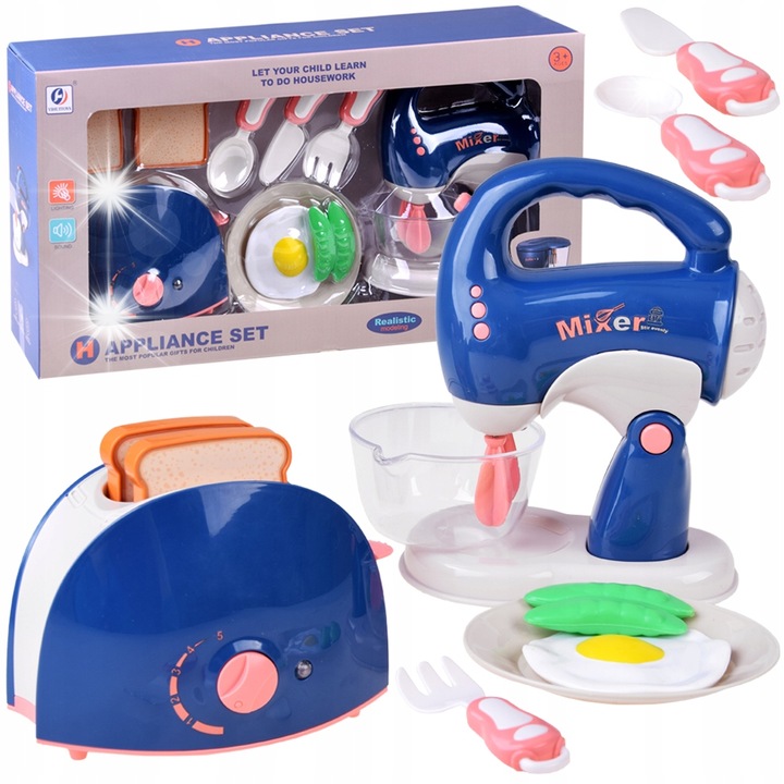 Konyhai kiegészítő készlet, Lean Toys, mixer és kenyérpirító, 12x14x6cm, 14x10x9cm, többszínű