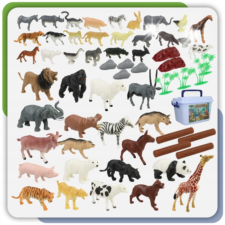 Комплект фигурки диви и домашни животни, Stator, 58 елемента, размери 30x20x17см, многоцветен