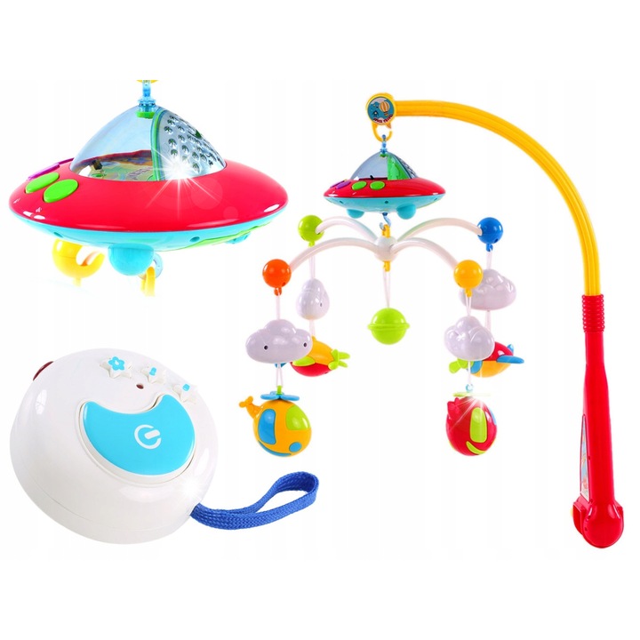 Carusel patut Stator cu proiector, 4 jucarii detasabile, 48x50cm, cu telecomanda