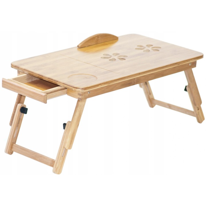 Бамбукова маса за лаптоп, 49,5x30см, 4 степени на височина, комплект