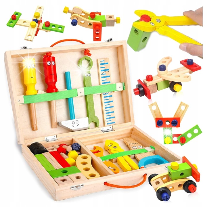 Fából készült szerszámkészlet gyerekeknek, Stator, 36 darab, tárolódoboz, 29x21x6,5cm