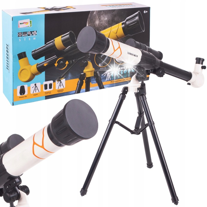 Telescop pentru copii, Stator, 3x ocular 20x 30x 40x, set, 6,5cm, 54cm, 36,5cm