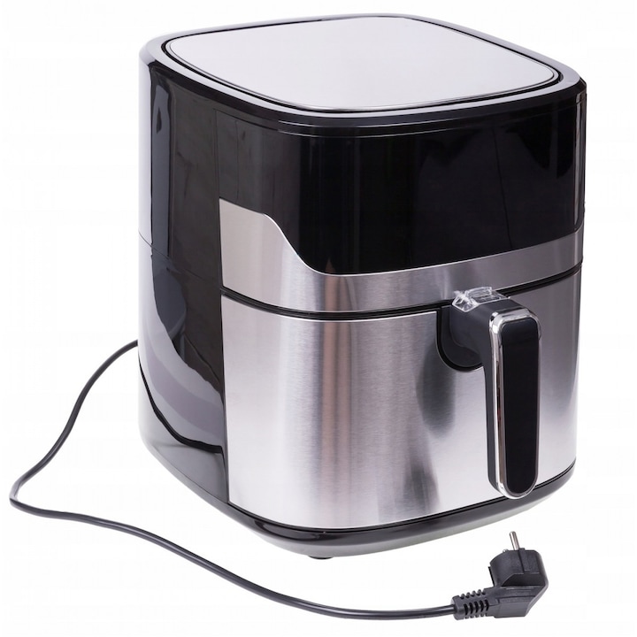 Friteuza cu aer Heckermann RA510D, 1800W, 4L, neagră cu finisaj argintiu, 7 programe, set cu 10 insertii de hartie