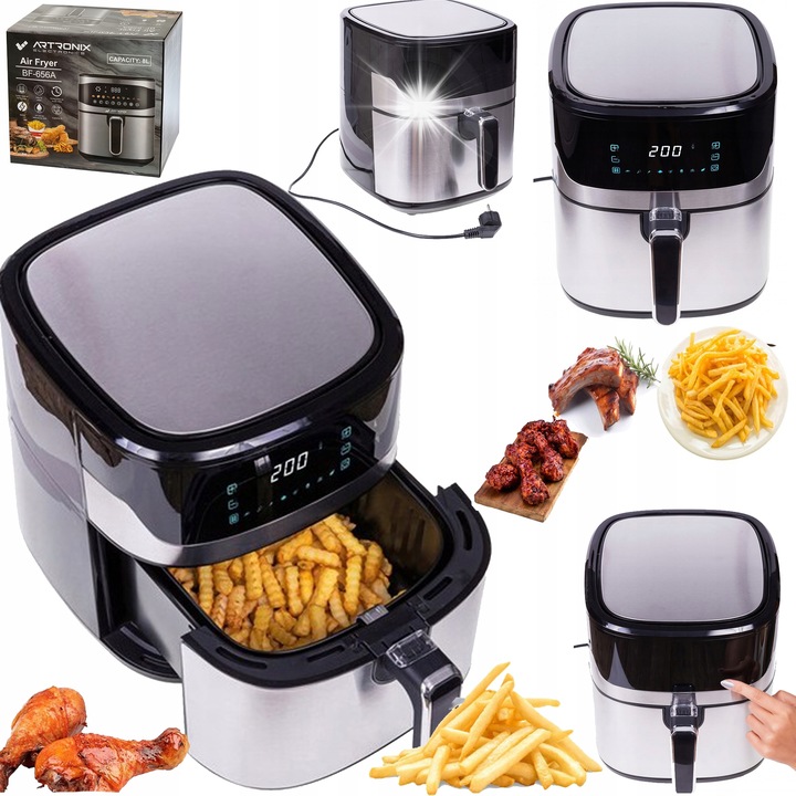 8 literes olajmentes fritőz, 1600W, konvekciós technológia, fehér, 28,5x36,5x33,5cm