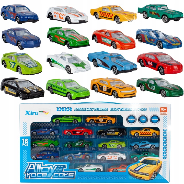 16 db-os fém kisautó szett, MalPlay, 1:64, többszínű, 7,5x3x2,5cm