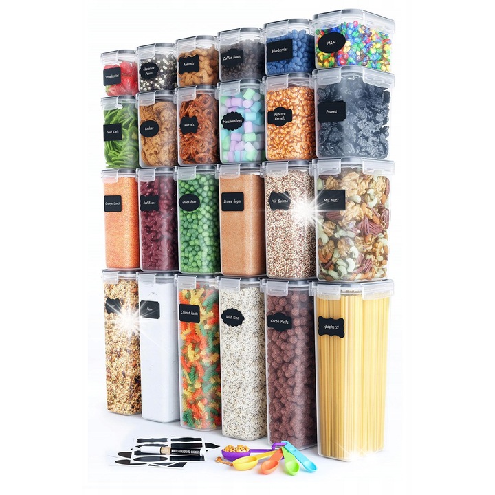 Set 24 cutii alimentare, 4Home, diverse dimensiuni, fara BPA, etichete incluse