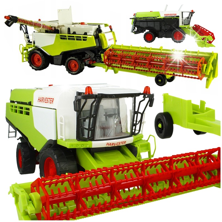 Jucarii pentru copii agricol Stator cu heder mobil, roti mari, 30x15x39cm, set cu remorca