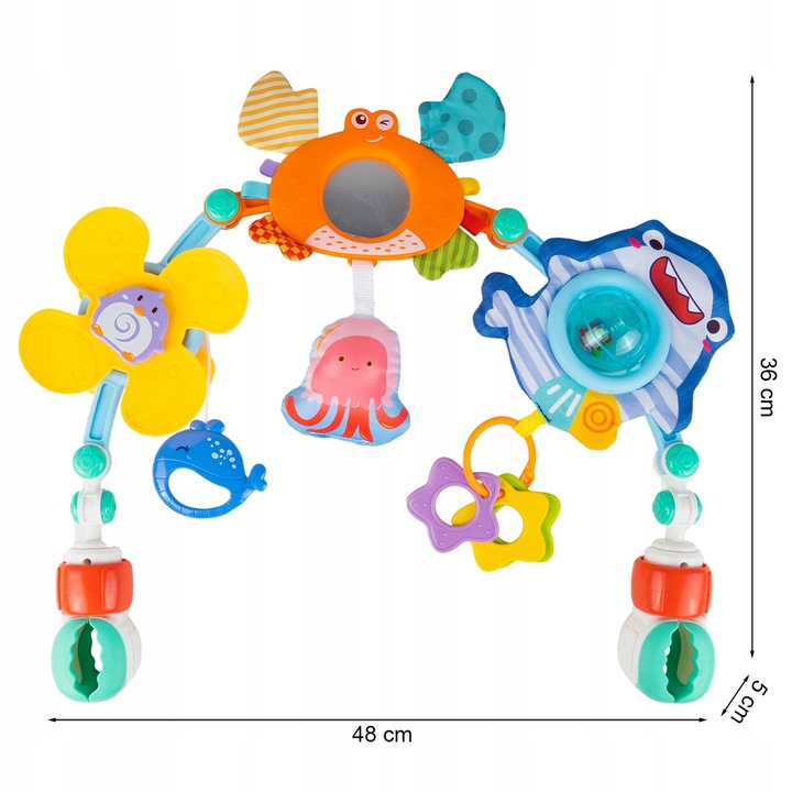 Carusel cu jucarii pentru carucior si patut, 48x36x5cm, multicolor, 0m+