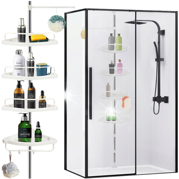 Suport de baie, organizator telescopic, 4 straturi, alb, 100-246cm