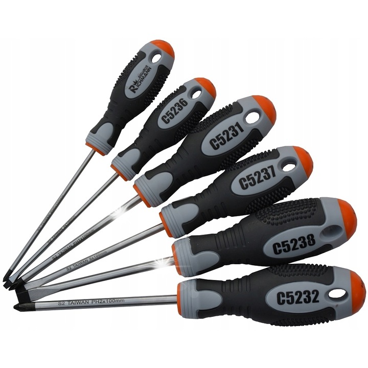 RICHMANN S2 csavarhúzó készlet, 6 db-os, lapos és csillag, 100 mm, csúszásmentes