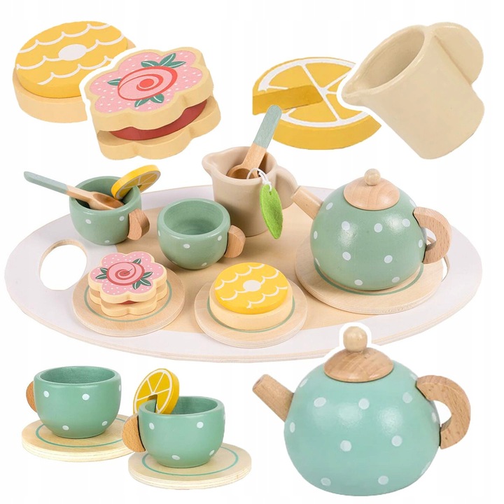 Fából készült teáskészlet gyerekeknek, Stator, 15 darabos, többszínű, 29,5x17,5cm