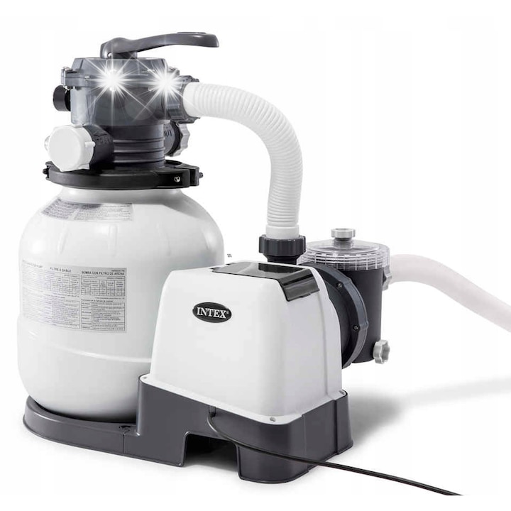 Pompa filtranta pentru piscina, cu nisip, Intex 26642, 3500 L/h, 6,5 kg nisip, 20,5 cm diametru
