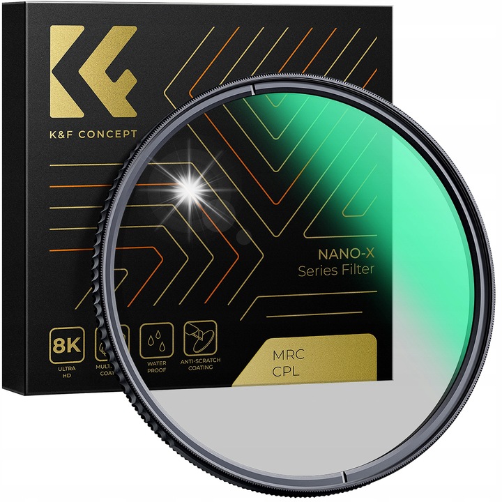 Filtru polarizator K&F Concept 105mm CPL Nano-X, rezistent la zgarieturi, cu etui protector