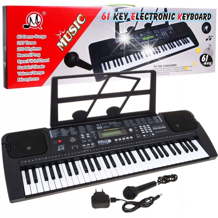 Orga educationala cu microfon, Ramiz, 54 clape, 100 sunete, negru, 70,5x23x22cm