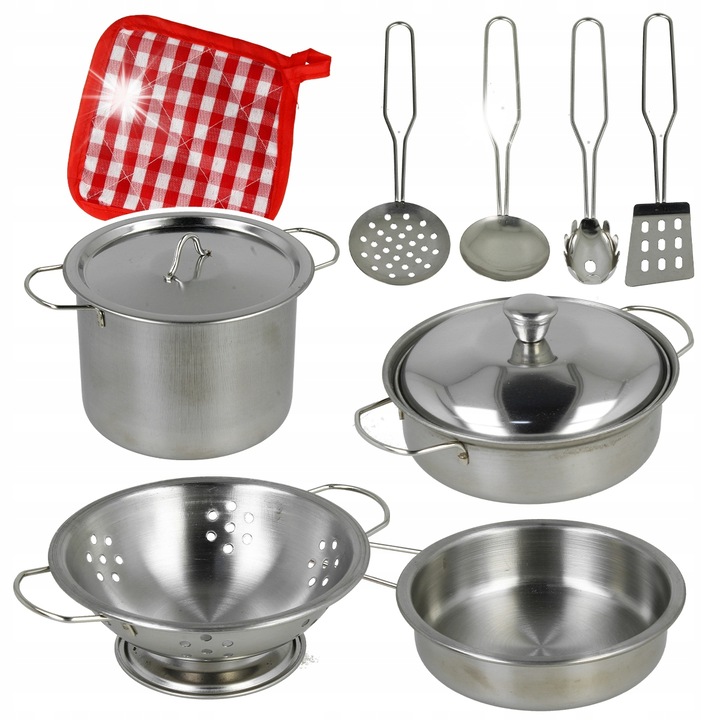 Fém edénykészlet gyerekeknek, Stator, 11 részes, 7x10cm, 2,5x10cm, 3x10cm, 4x10cm, 38x22x11cm