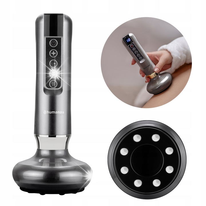 Антицелулитен масажор Humanas DermaSmooth 3 в 1, функция за загряване, сив, 200x90x90mm