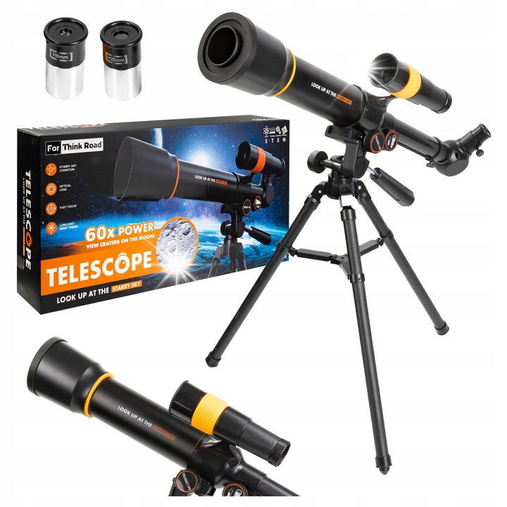 Образователен телескоп за деца, click4TOYS, 2 окуляра 6мм и 20мм, 47см, черен