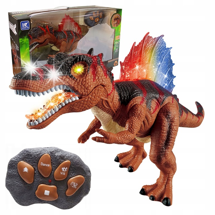 Интерактивен робот динозавър, click4TOYS, дистанционно управление, звукови и светлинни ефекти, зелен, 44,5x25x17см