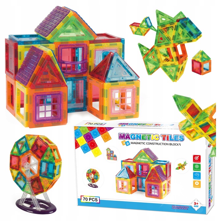Комплект за магнитно конструиране от 70 елемента, click4TOYS, пластмаса, за деца 3+