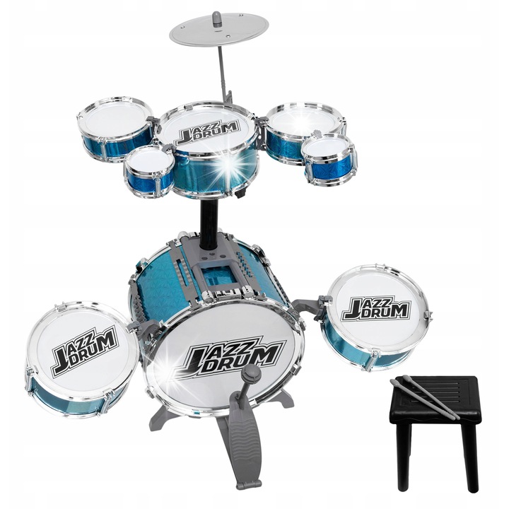 Set percutie pentru copii, click4TOYS, 8 batai, tobe, taburet, 58x66,5x33cm, multicolor