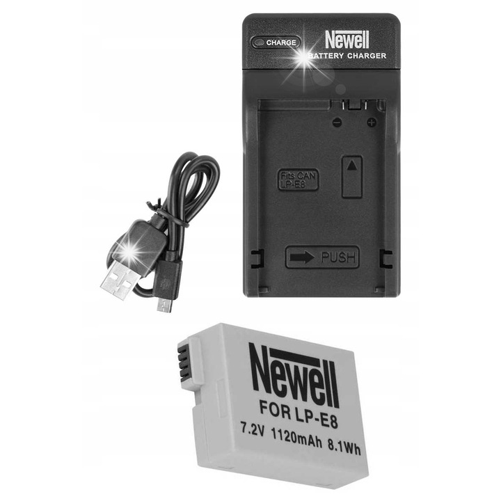 Комплект USB DC зарядно / батерия Newell, LP-E8, 1120 mAh, 7,2 V, за Canon EOS Rebel