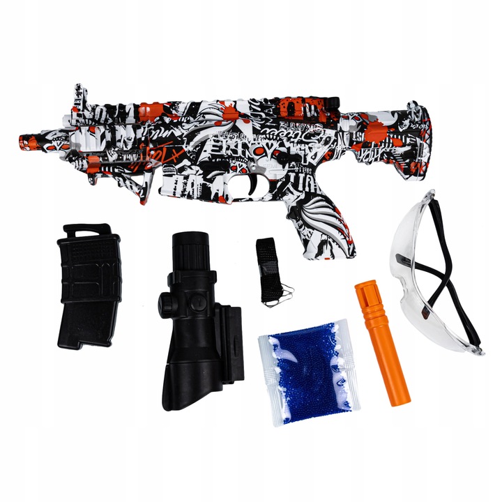 Pusca automata electrica click4TOYS, set cu 2000 bile gel, 43x20x4cm, ABS, 14+