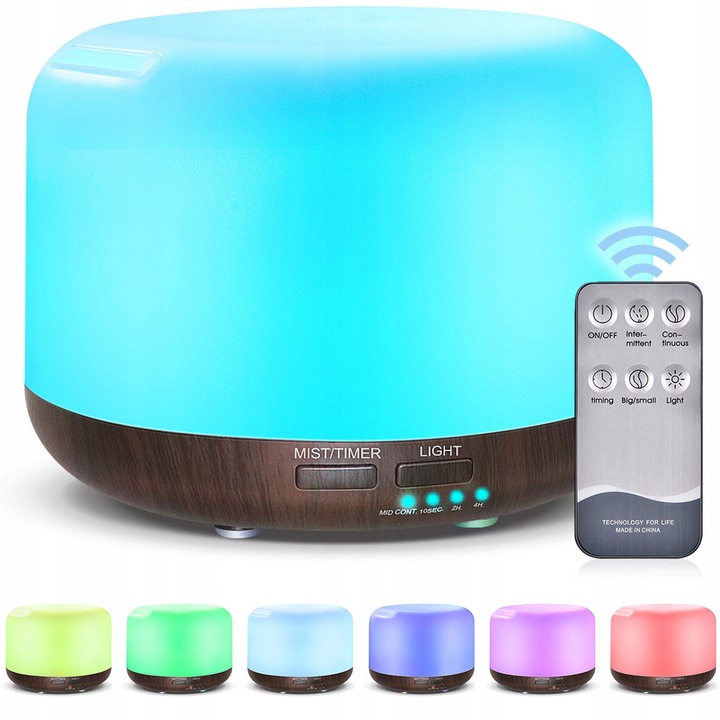 Umidificator cu difuzor de aroma DexXer, 300ml, controlat prin telecomanda, 13W, iluminare LED